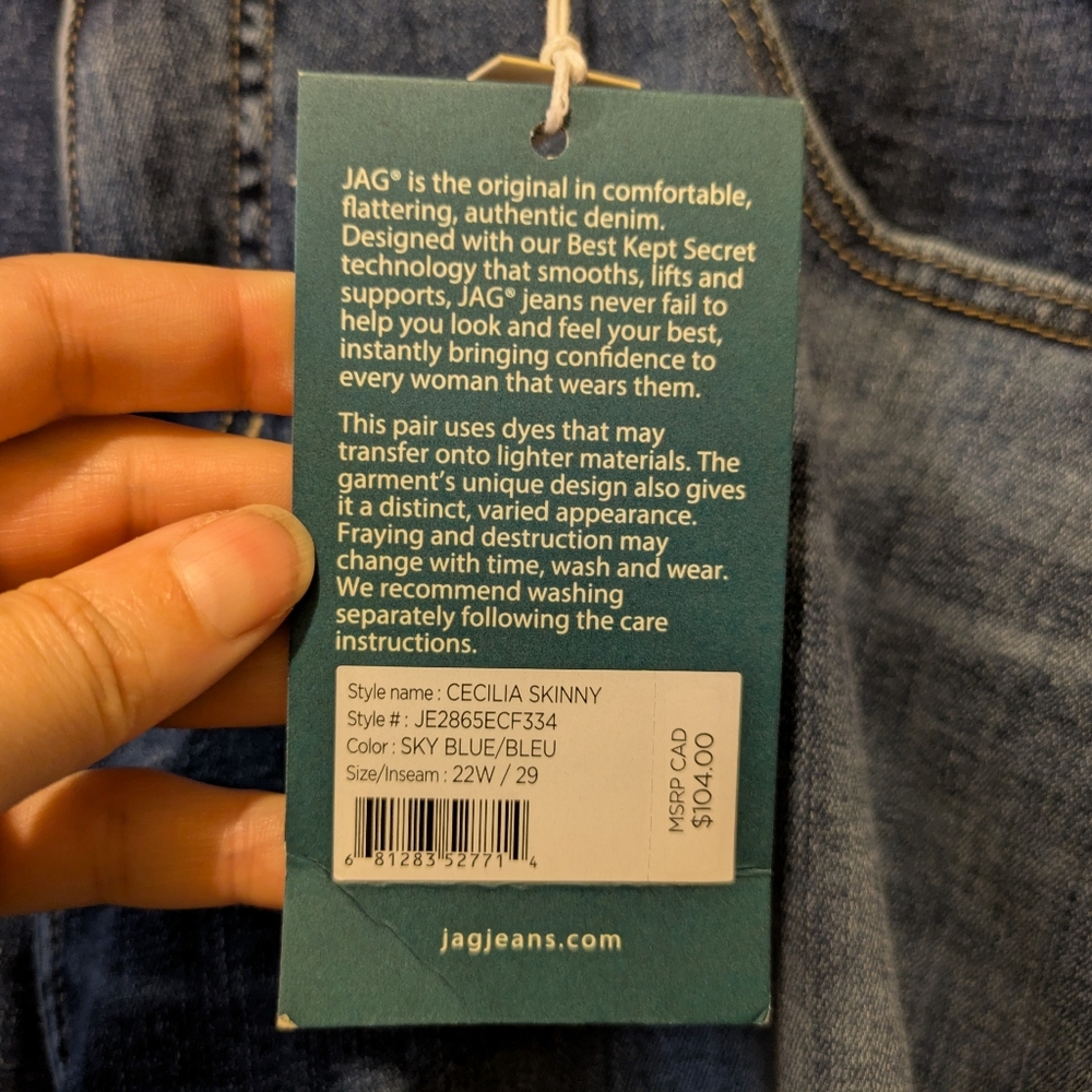 Jag Mid Rise Cecilia Skinny In Sky Blue Plus Size 22W New With Tags! - Picture 10 of 16